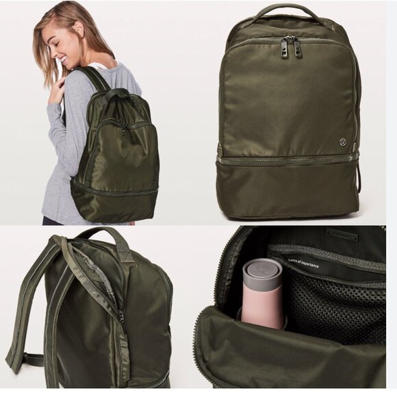 Lululemon City Adventurer Backpack II Lightweight Zip Closure Army Olive Green - Picture 2 of 9